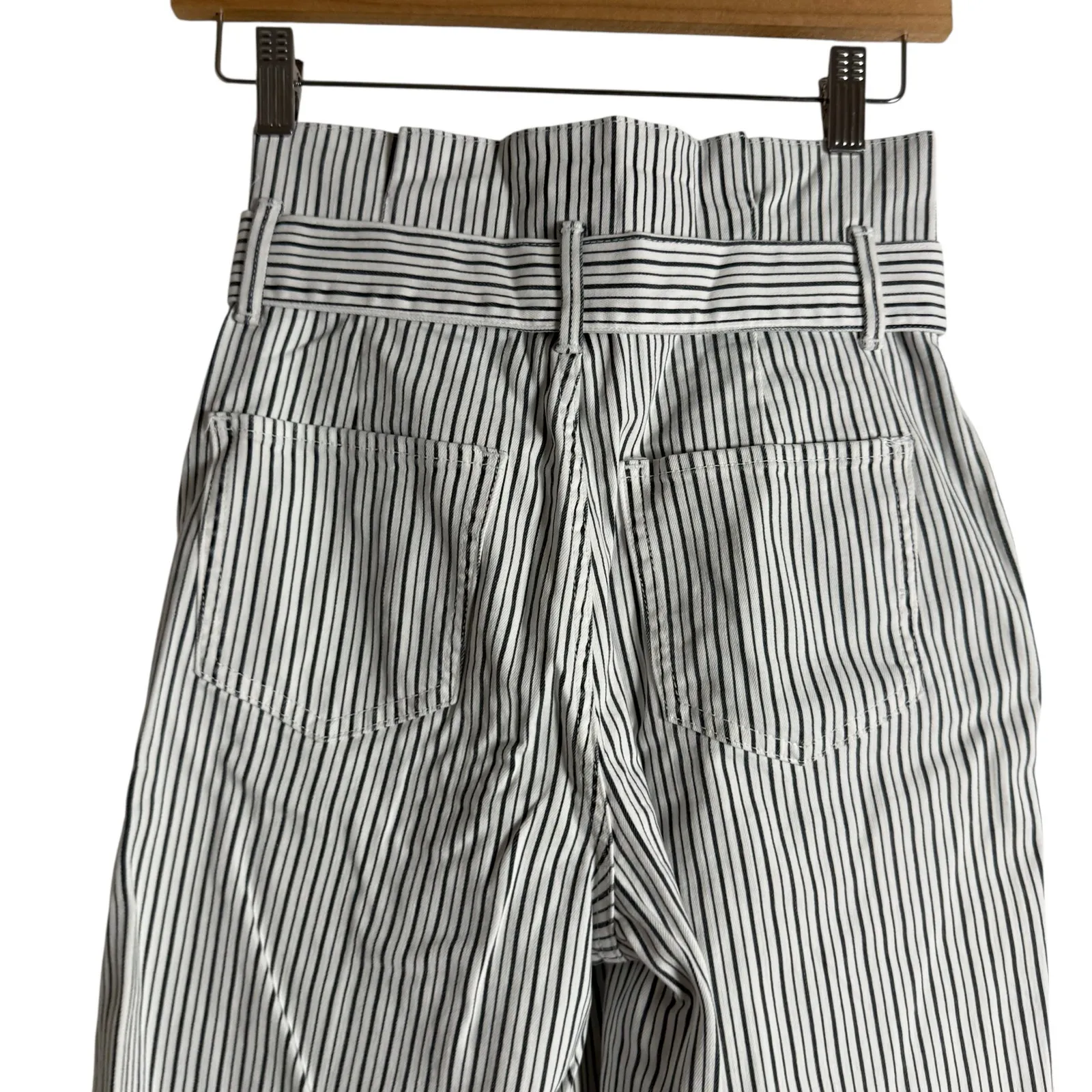 Frame White Striped Belted High Rise Wide Leg Cropped Culotte Pants Size 25 - Image 7