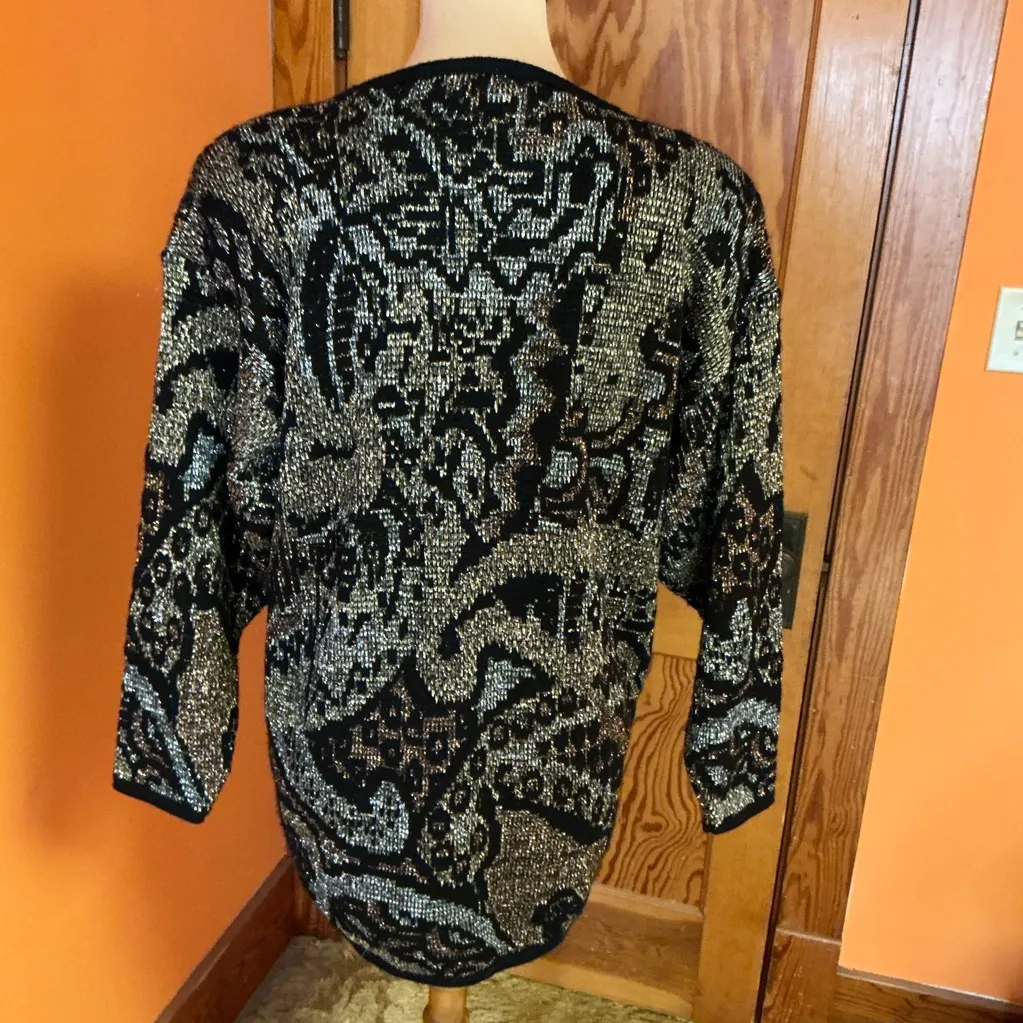 Vtg 80s sparkly geometric oversized sweater Black Size L - Image 12