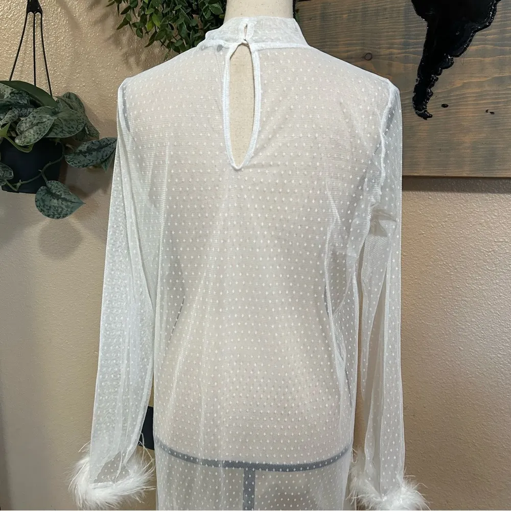 Lulus Immaculate Charisma White Mesh Feather Mini Dress Size Large NWT - Image 5