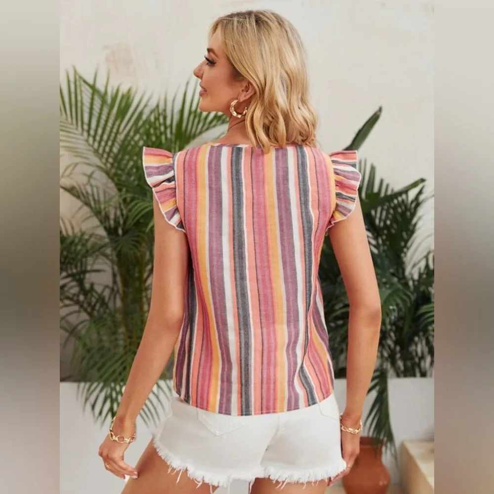 Striped Top Multicolor Size Small NWOT Orange - Image 3