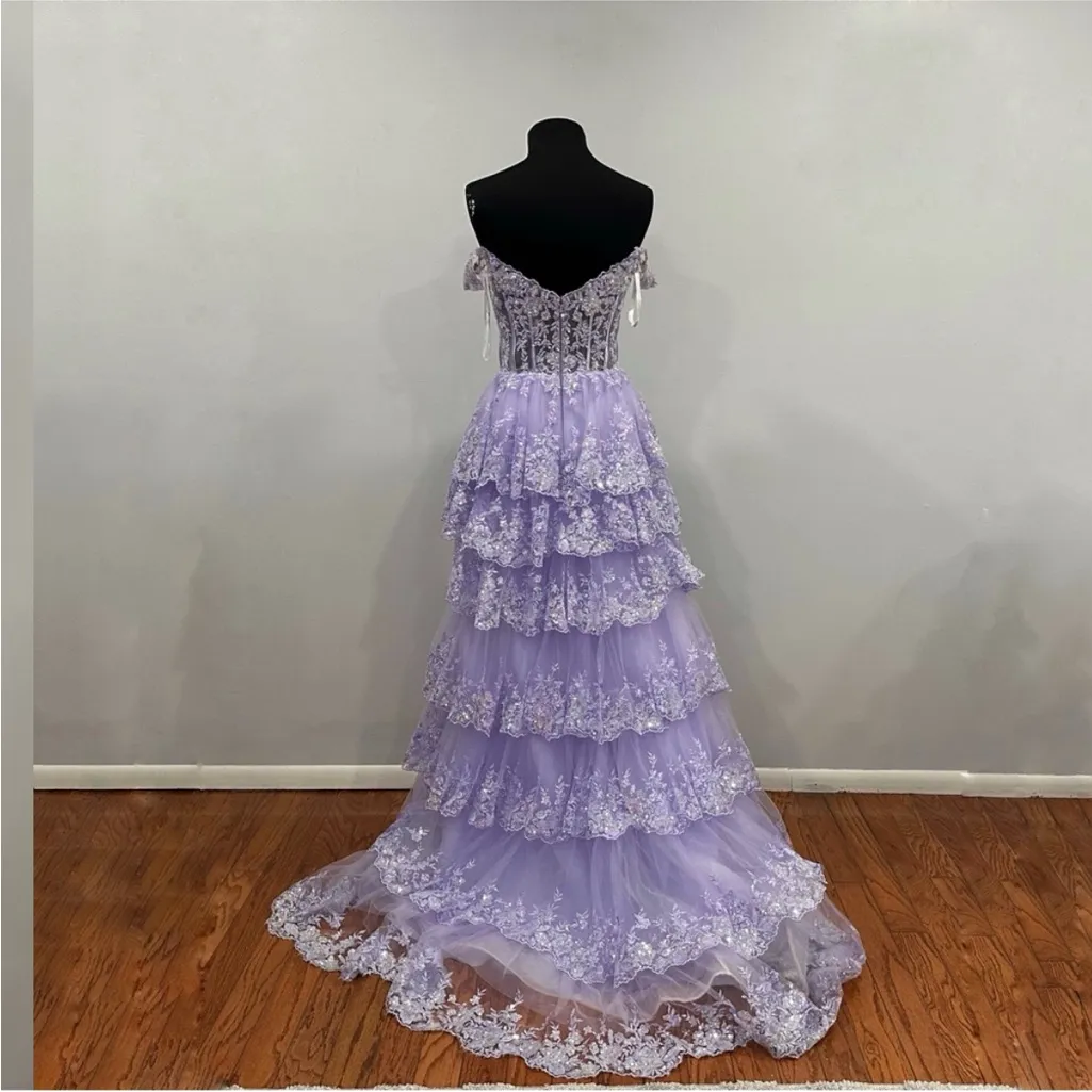 Sherri Hill 55500 Lilac Purple Tiered Ruffle Prom Gown sz 8 - Image 4
