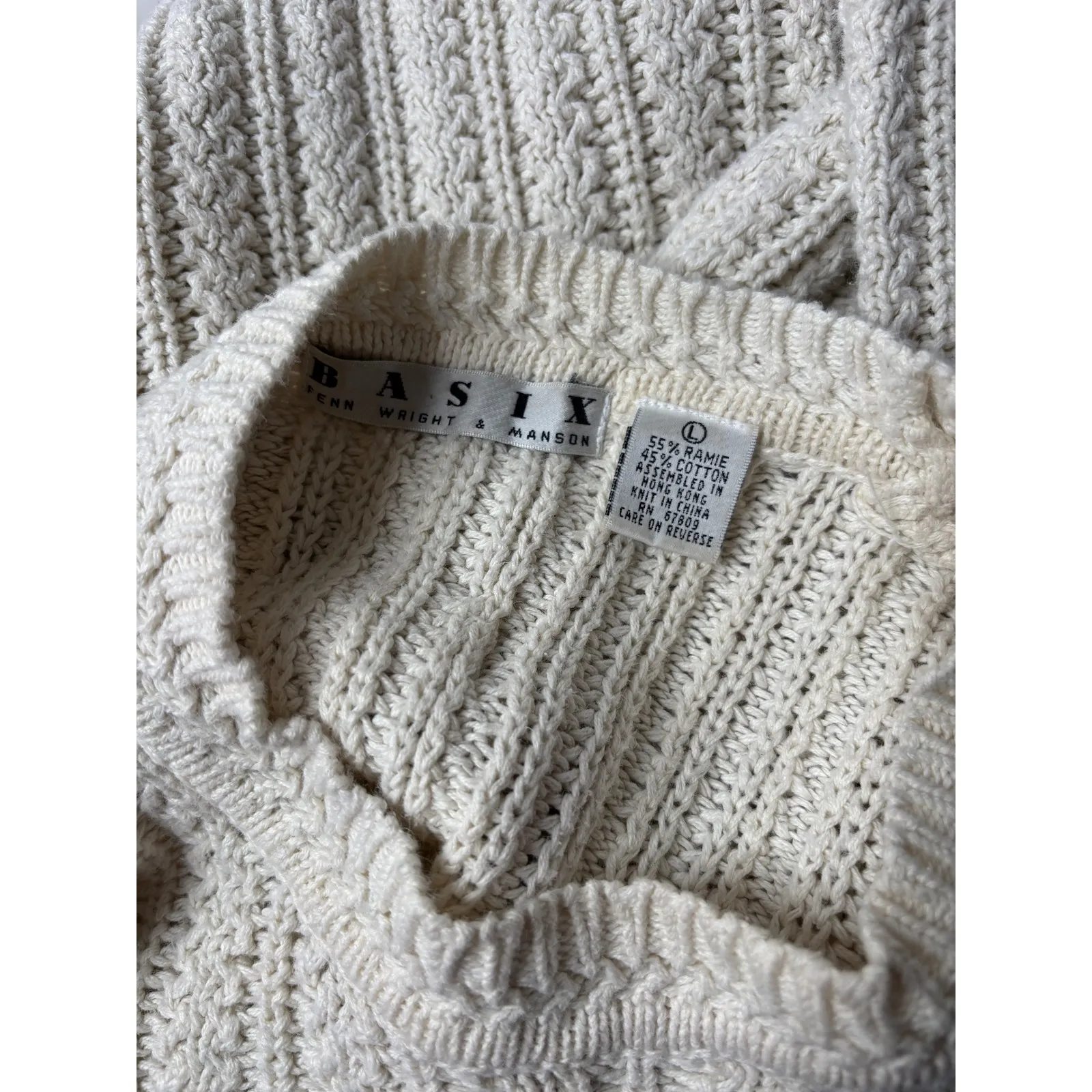 Vintage Basix Cream Knit Sweater Sz L Classic‎ Heritage Academia Cabin Core Size L - Image 4