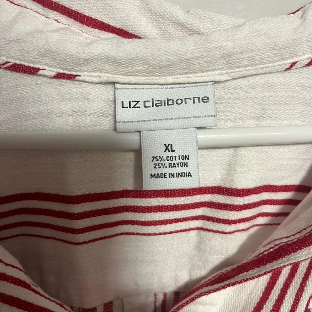Liz Claiborne Red and White Striped Button-Up Shirt - Image 2