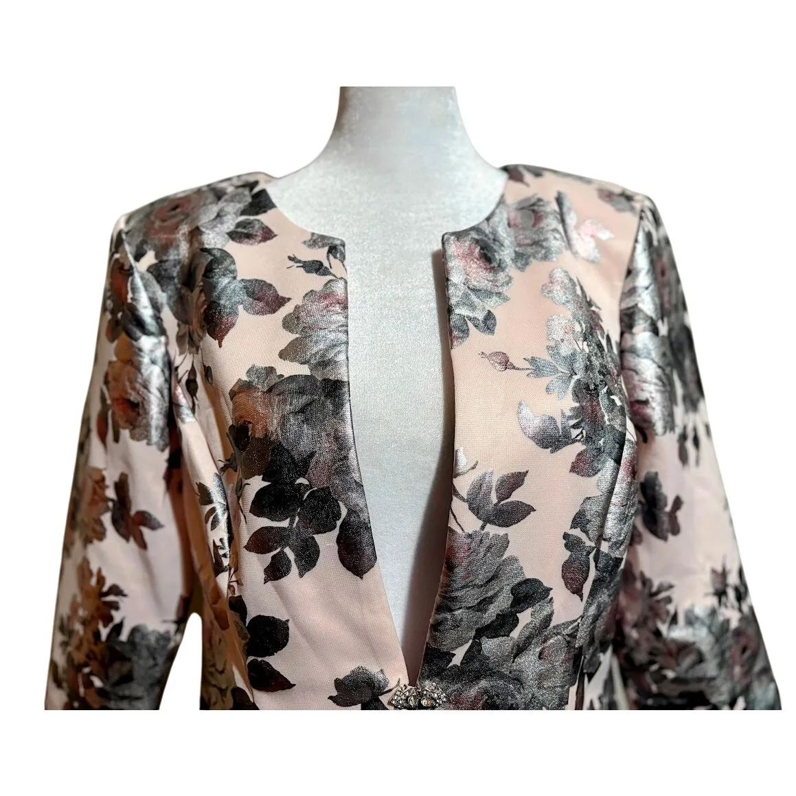 Jessica Howard Pink Floral Dressy Blazer w/ Rhinestone Clasp Petite Size 12 NWOT - Image 2