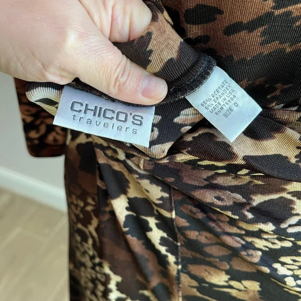 Chico's Travelers Blouse & Midi Skirt Cheetah Print Set Size 0= US Small - Image 7