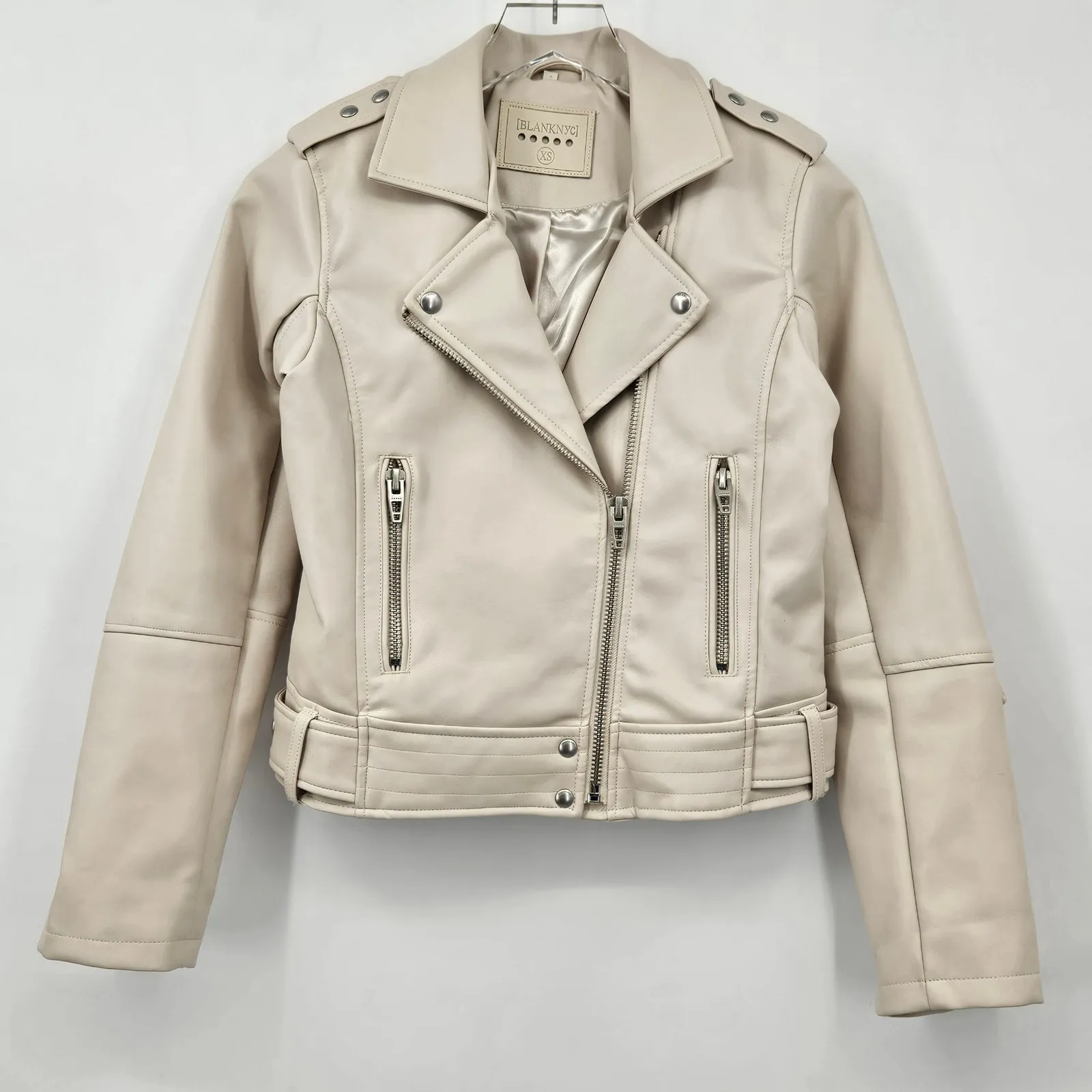 Free People x Blank NYC Vegan Moto‎ Jacket Ivory Cream Size XS - Image 2