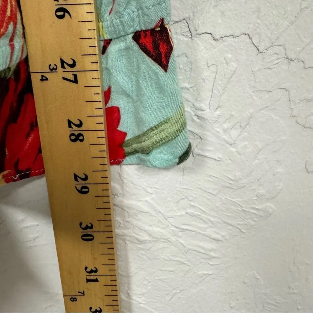 Umgee Green Floral Romper Womens S Tropical Beachy Vacation Short Sleeve Casual - Image 9