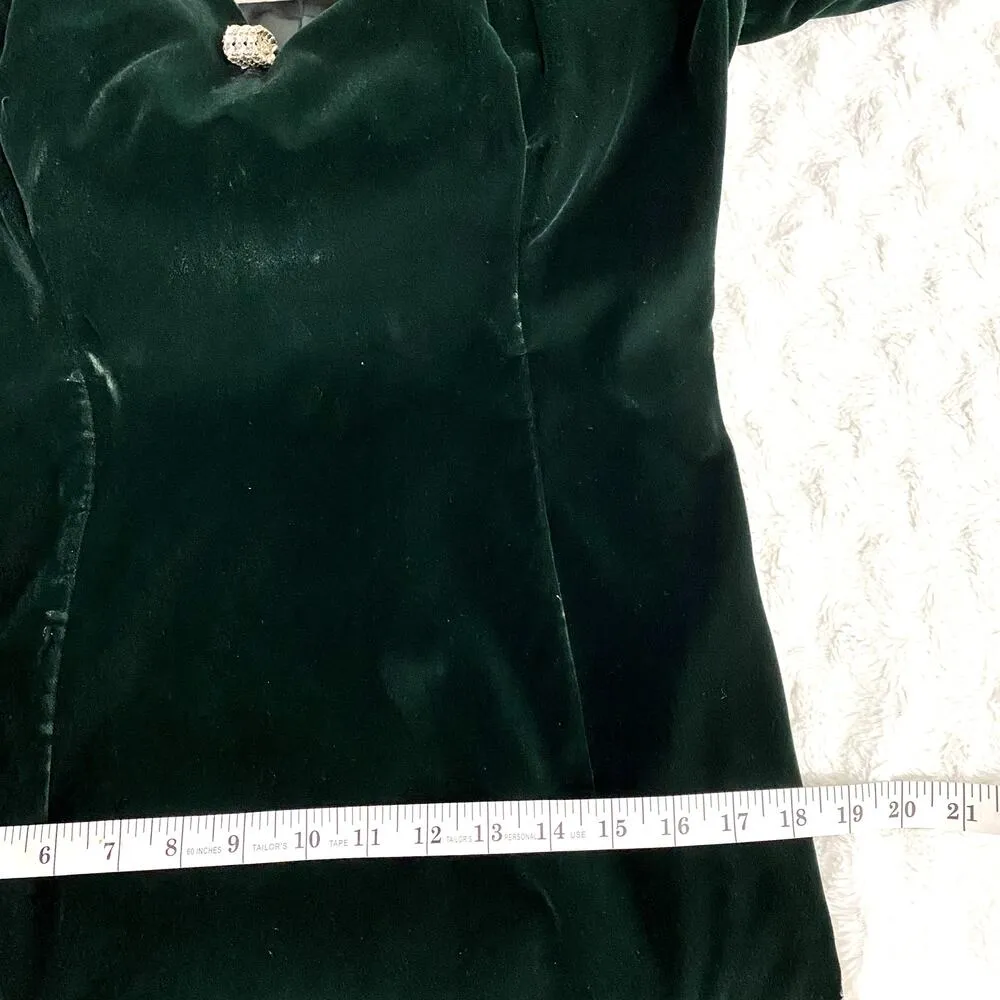 Vintage 80s Cachet by Bari Protas Green Velvet Evening Midi Dress 7/8 - Image 8
