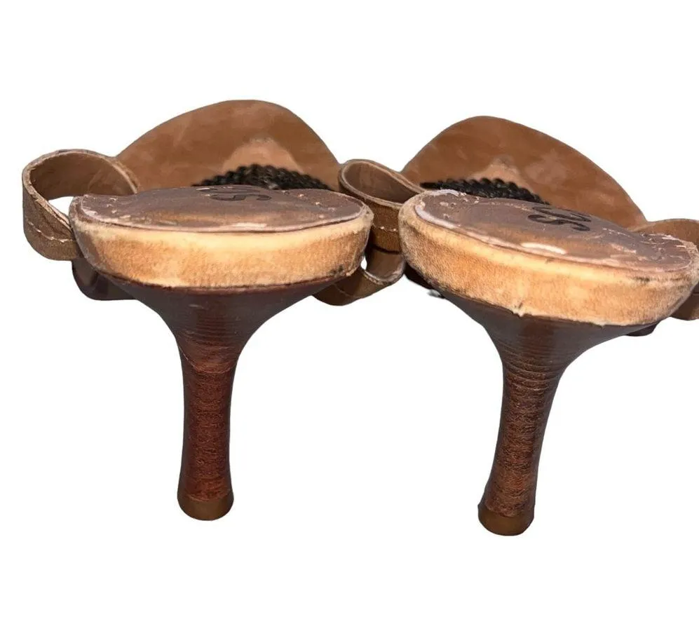 Schutz Natalie Brown Leather Medallion Sandals Heels - Image 5