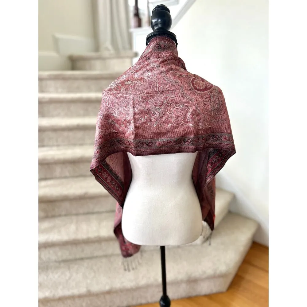 Kashmir House Silk Red Paisley Reversible Fringe Pashmina Scarf - Image 3