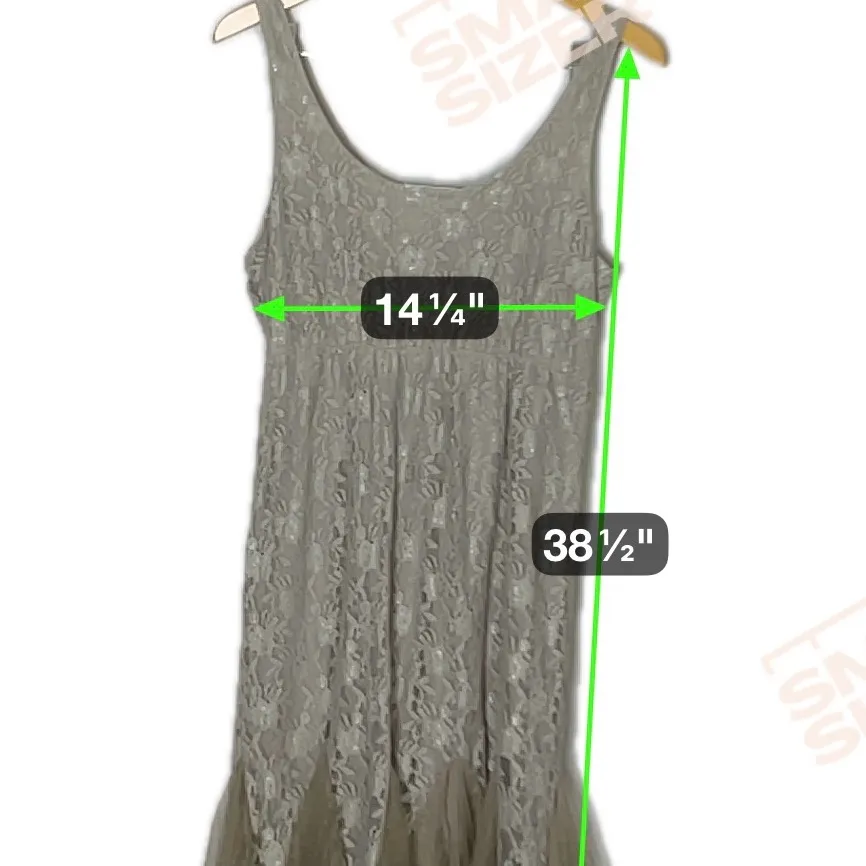 Mystree Lace Tank Dress Beige Size Lg Boho Cottagecore Feminine Chic Flounce Hem - Image 10