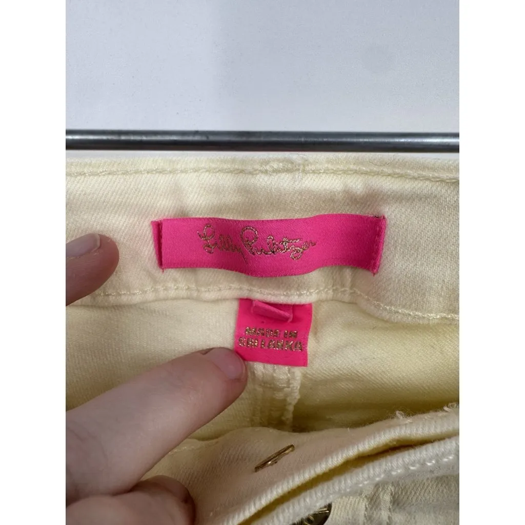Lilly Pulitzer South Ocean High Rise‎ Lemon Meringue Yellow Straight Leg Jean 12 - Image 4