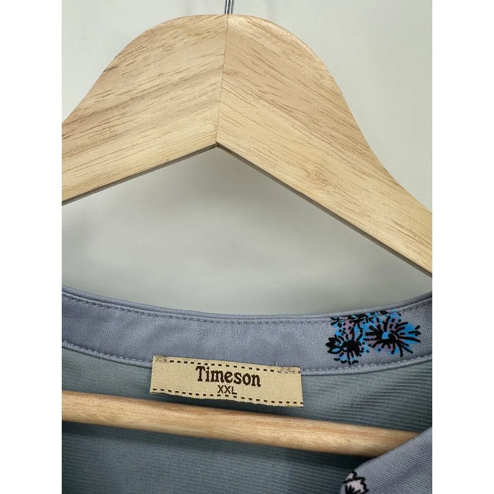 Timeson Blouse Women XXL Blue Floral Mesh Flowy Loose Spring Summer Boho Fairy - Image 6