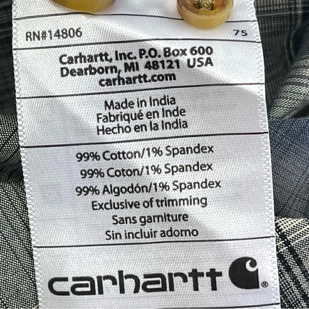Carhartt Plaid Roll Tab Button Down Long Sleeve Shirt - Medium - Image 11