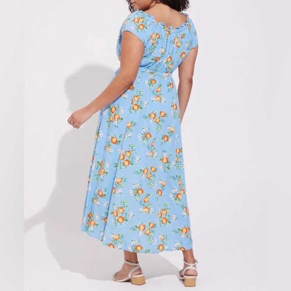 Torrid Maxi Textured Woven Double Slit Oranges Print Dress - Image 11