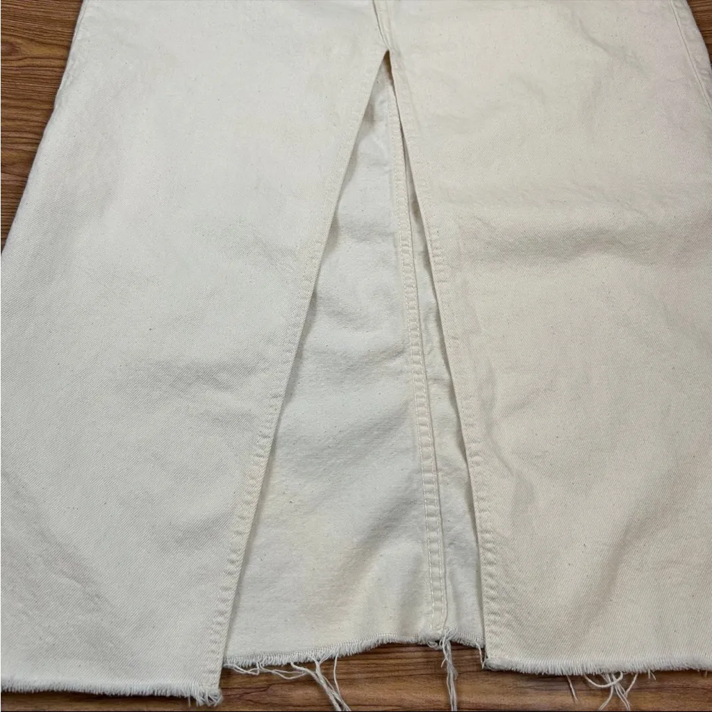 Pull&Bear Ivory Denim Maxi Skirt Front Slit 100% Cotton - Image 2