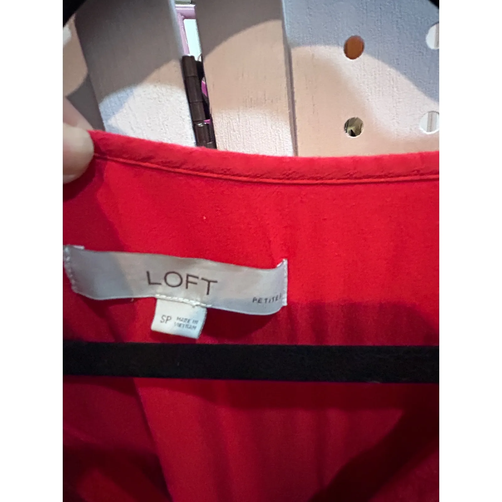 LOFT Red Dress Petite‎ Tiered Mini Casual Long Sleeve V Neck - Image 4