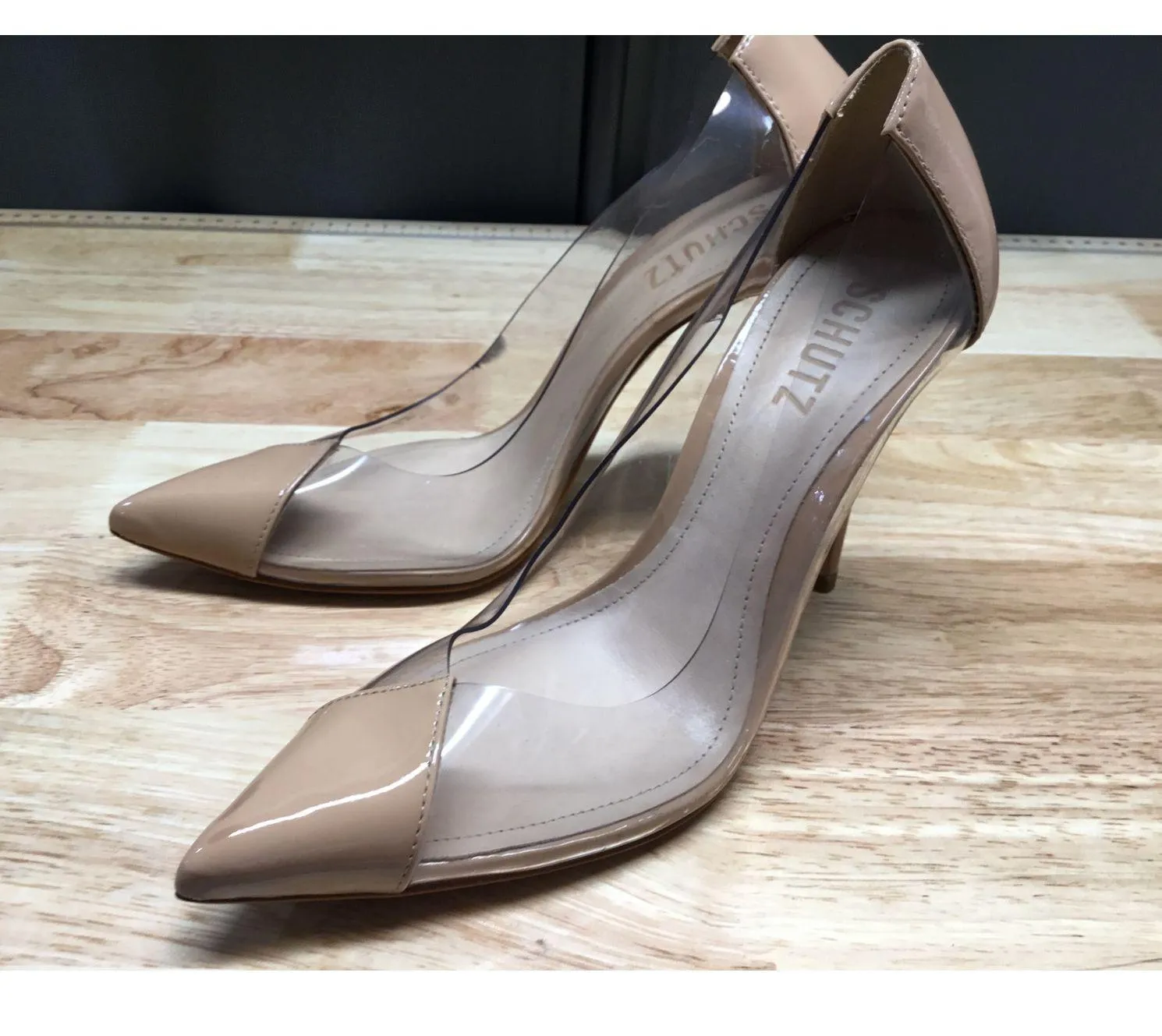 Schutz Cendi Women's 8 Beige Patent Leather Slip-On Pointed Toe High Heel Pumps - Image 5