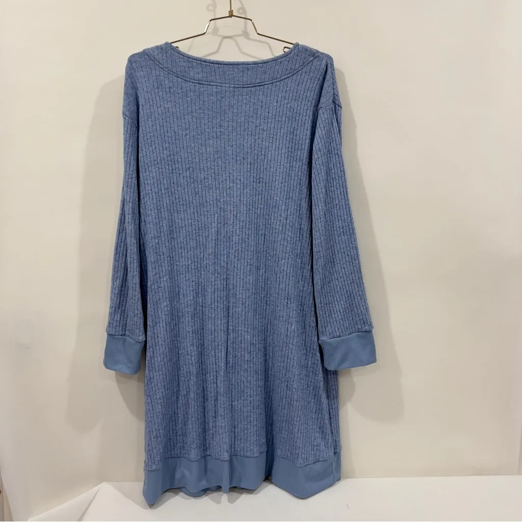 Jaclyn Intimates Ribbed Cardigan Sweater Size Large Heathered Blue Front Pockets - Image 2