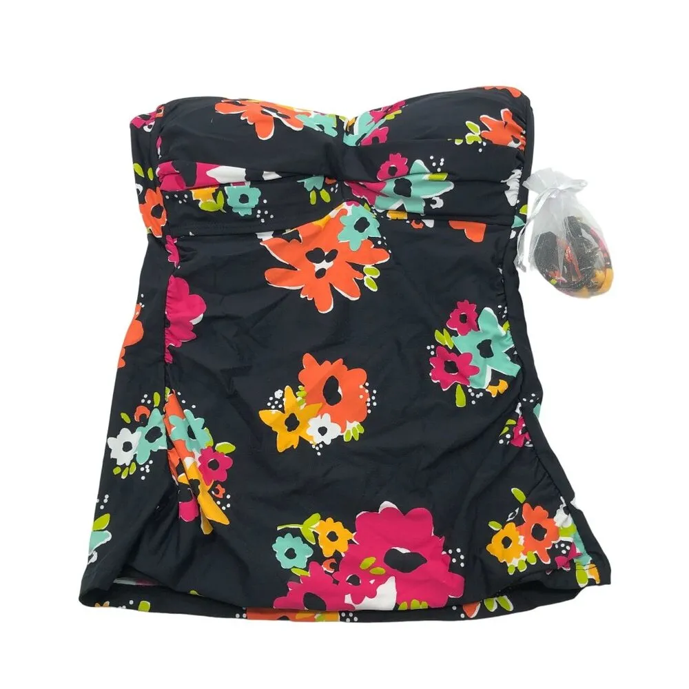 Anne Cole Floral Print Removable Strap Tankini Swim Top Black Multicolor XS - Image 2