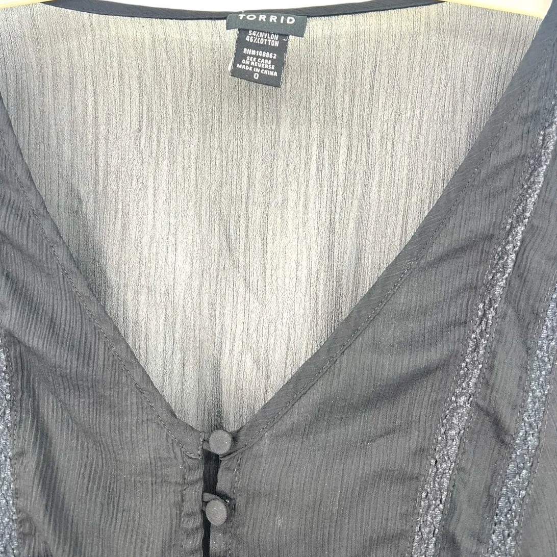 Torrid L /12 Top Blouse Peasant Romantic Sheer Wallflower Lace Babydoll Feminine - Image 2