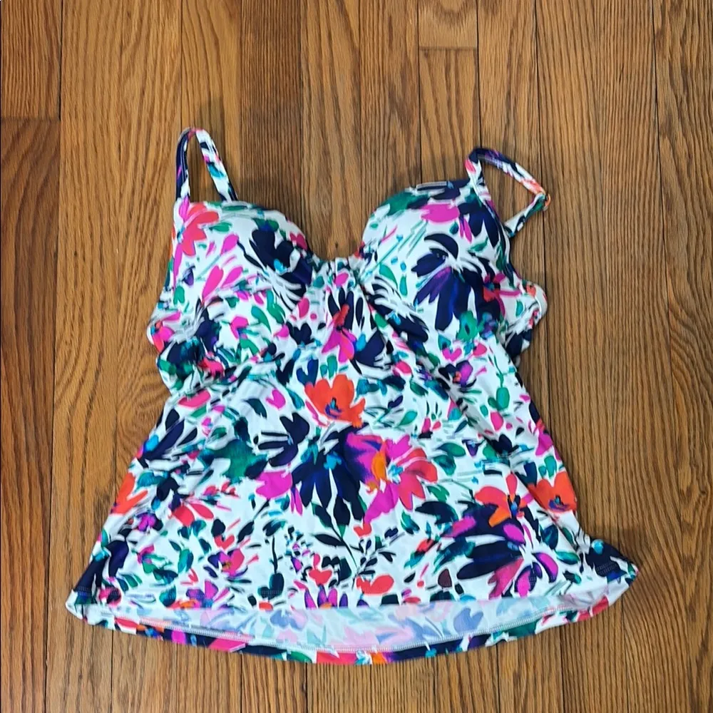 NWOT‎ ISLAND ESCAPE White Printed Sunny Days Underwire Tankini Swimsuit Top 6 - Image 2