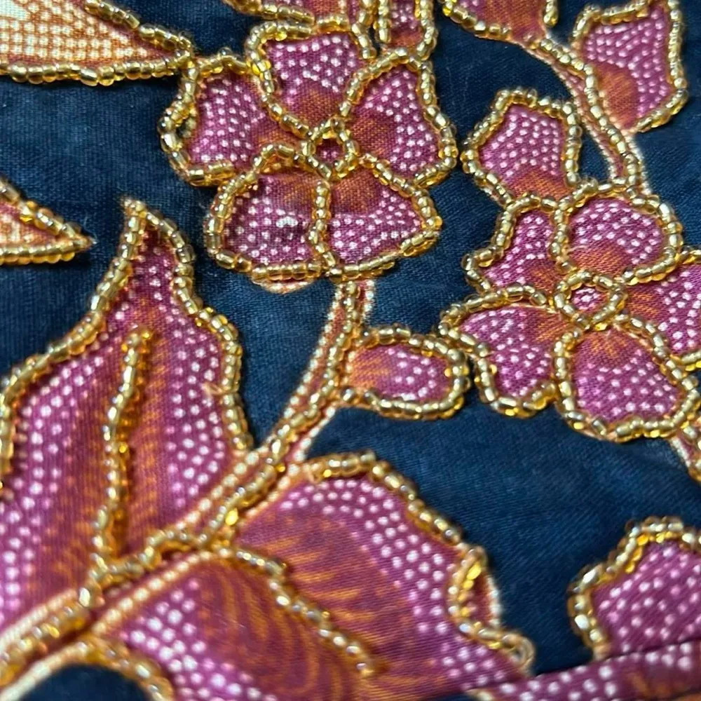 Beaded Floral Handbag Purse Black - Image 5