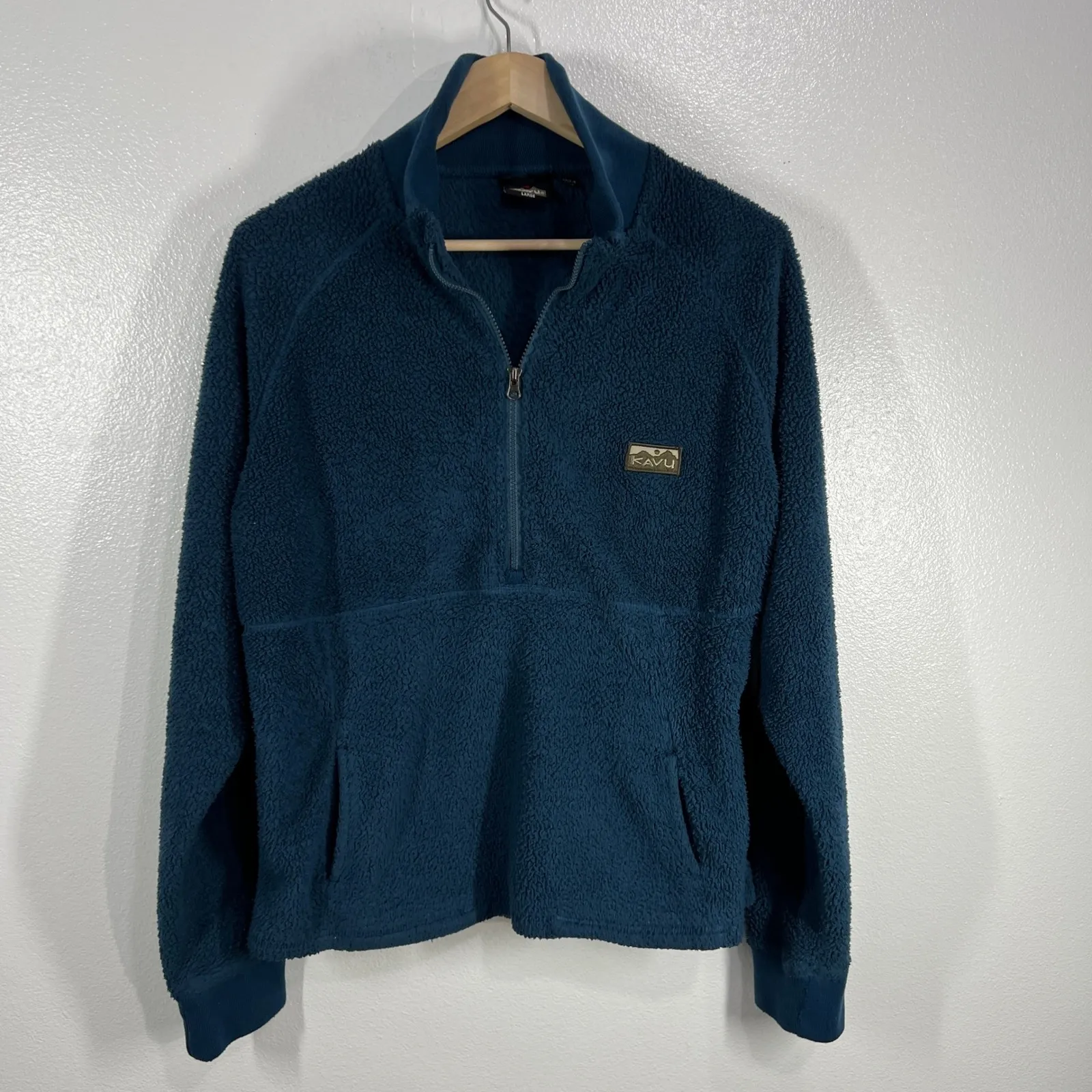 KAVU Fleece Pullover‎ Quarter Zip Sherpa Jacket Outdoor Cozy Blue Large Travel - Image 2