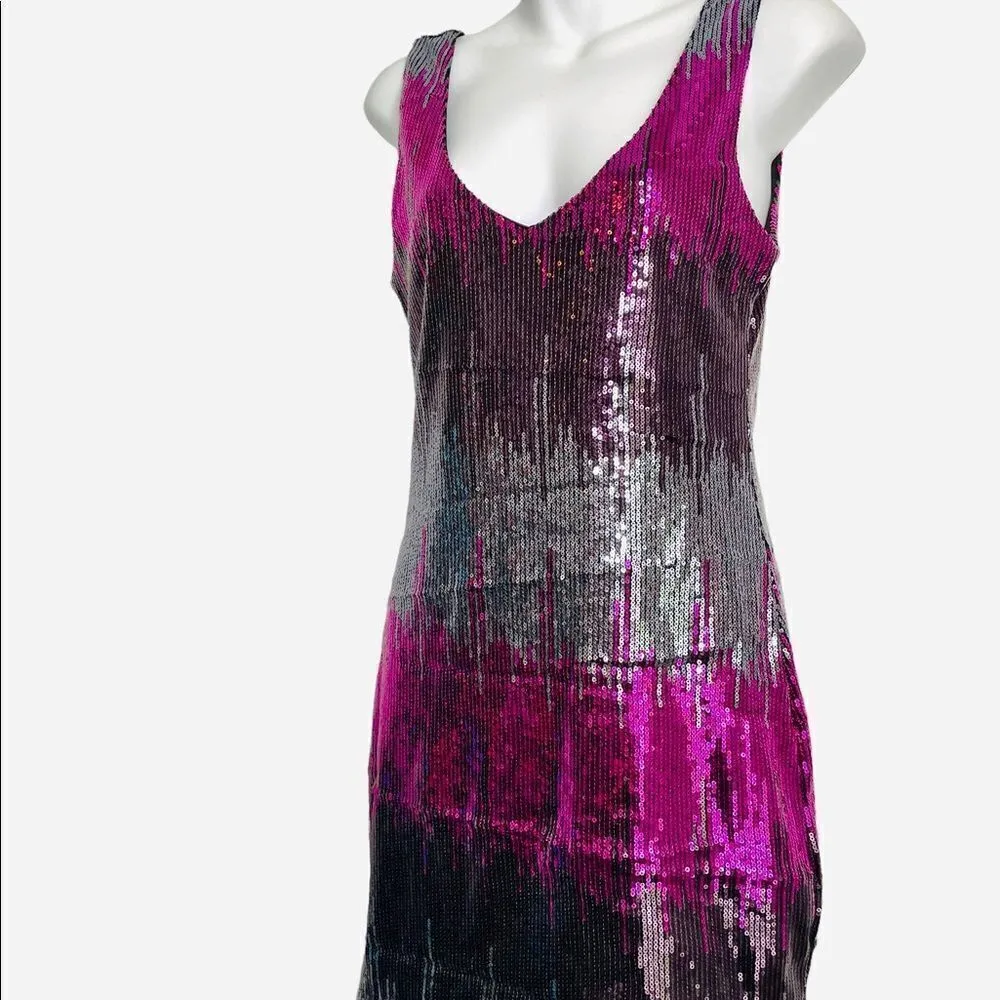 Vintage Y2K Jeweled Tone Sequin Color Block Mini Slip Dress Medium Gold - Image 4