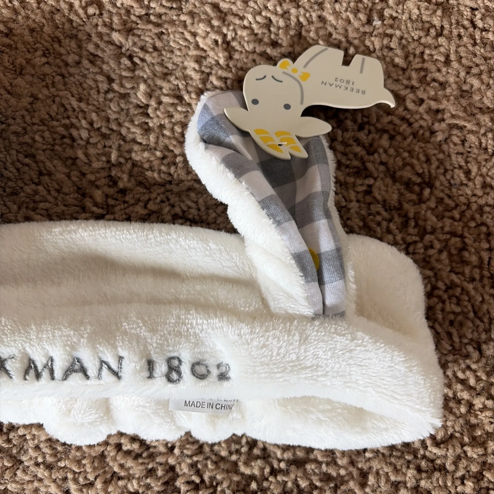 Beekman 1802 White Goat Ear Gray Gingham Soft Spa Logo GRWM Headband NEW NWT O/S - Image 4