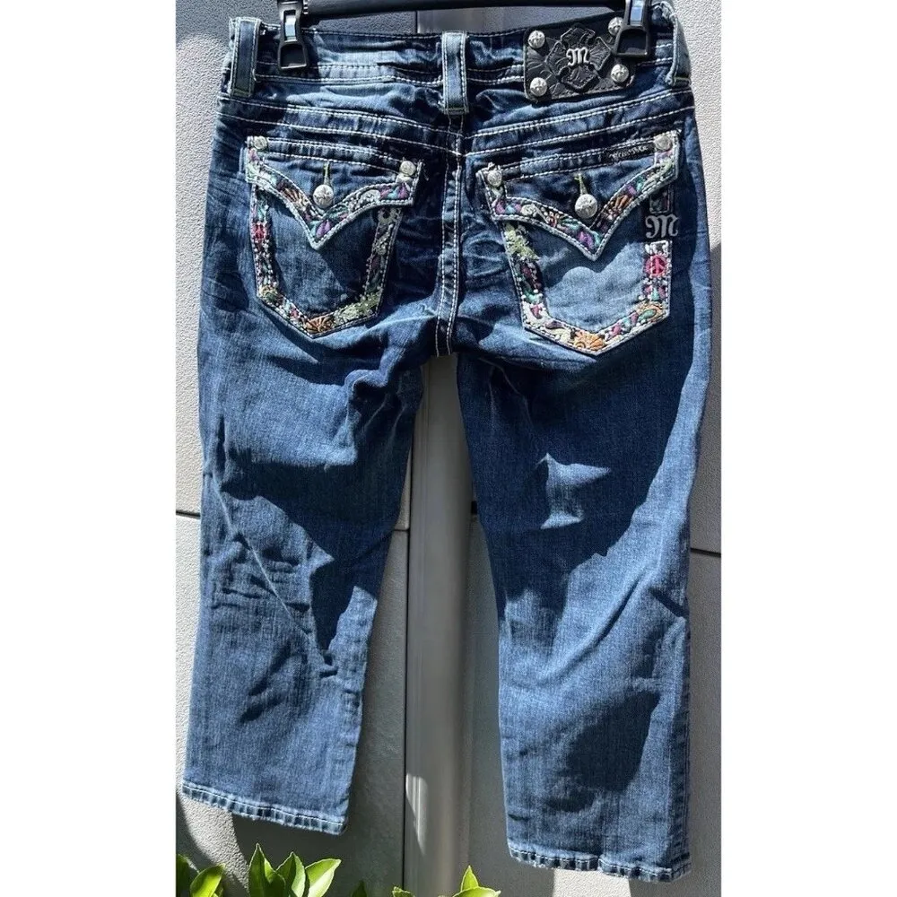Miss Me Jeans Womens 27 Low Rise Signature Boot Cut Distress Beaded Embroidered - Image 5