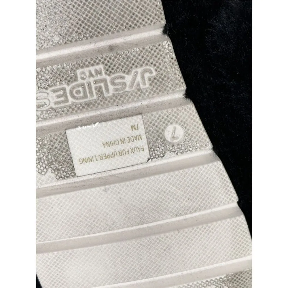 Urban Sports by J/Slides Slippers Womens Size 7 Black Faux Fur Slip On Shoes - Image 6