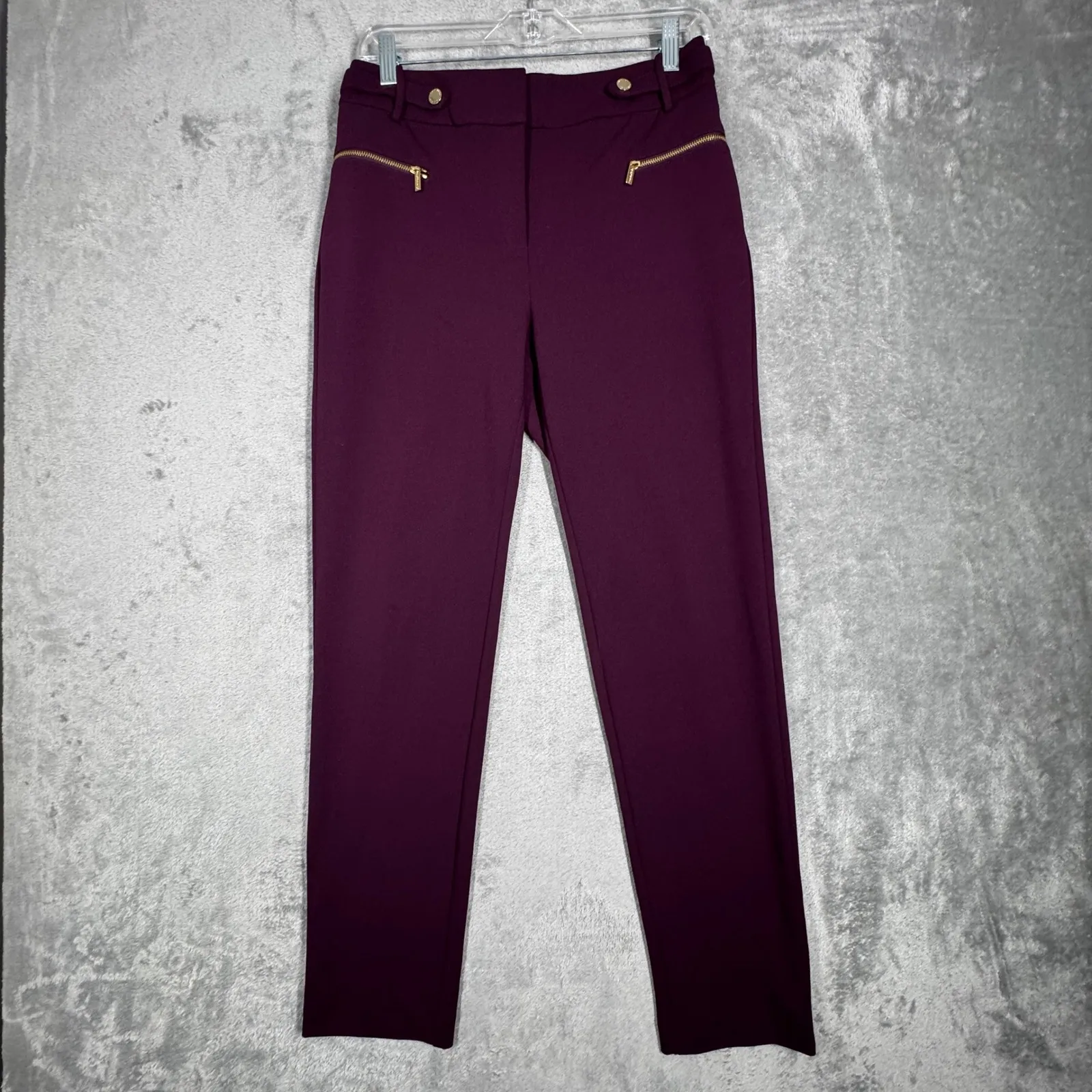Calvin Klein Pants Gold Zipper Pocket Straight Career Stretch Plum Purple Size 6 - Image 2
