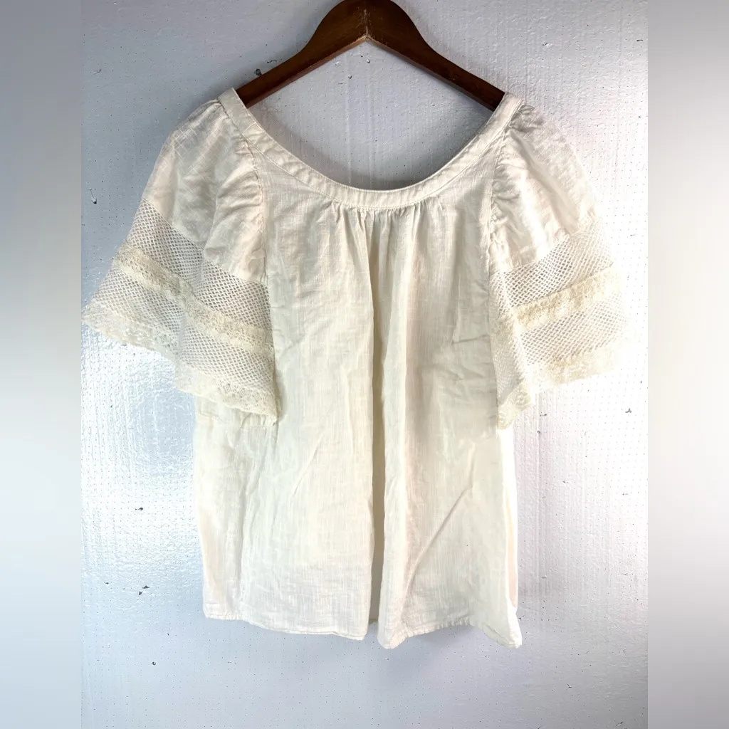 Old Navy M Boho Crocheted Trim Cotton Crop Top in Off-White - Image 6