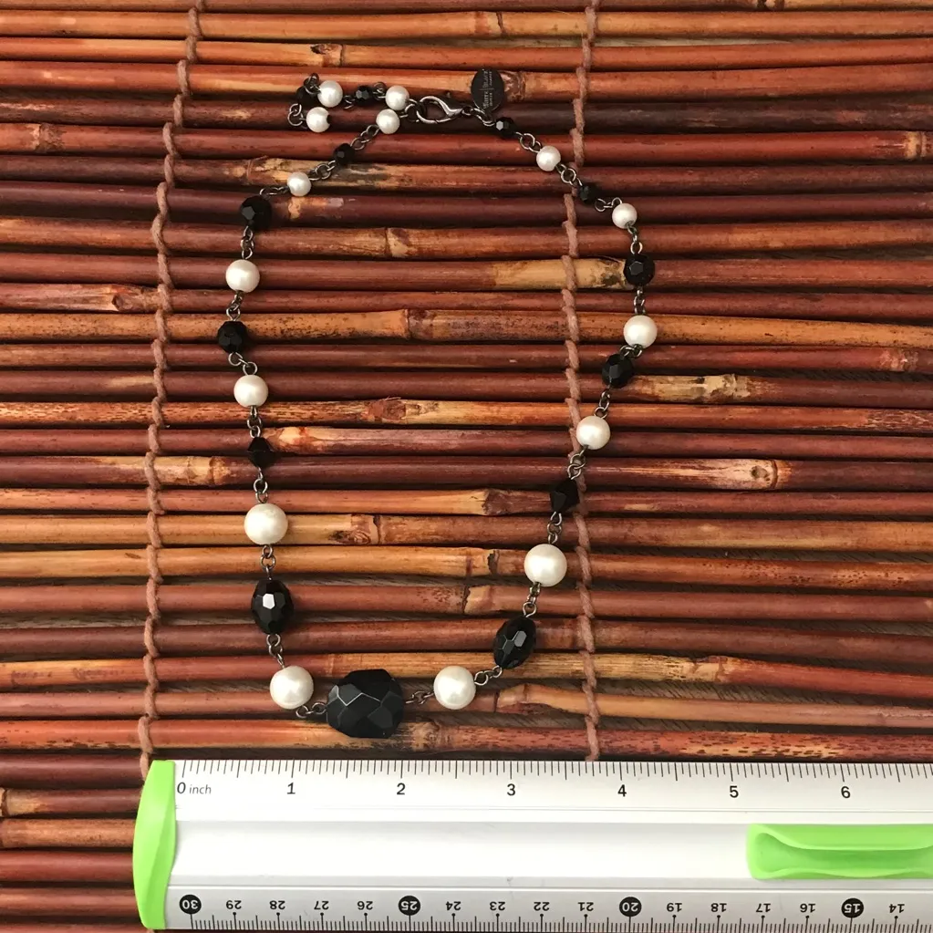 White House Black Market Necklace Faux Pearls & Black Crystals - Image 6