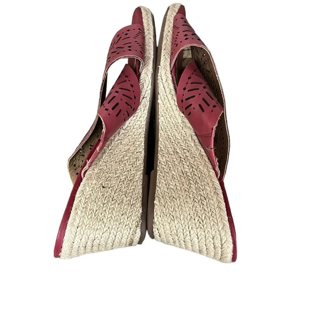 Lucky Brand Wedge Keela Rosewood Open Toe Leather Slip On  Sandals Size 8 Beach - Image 7