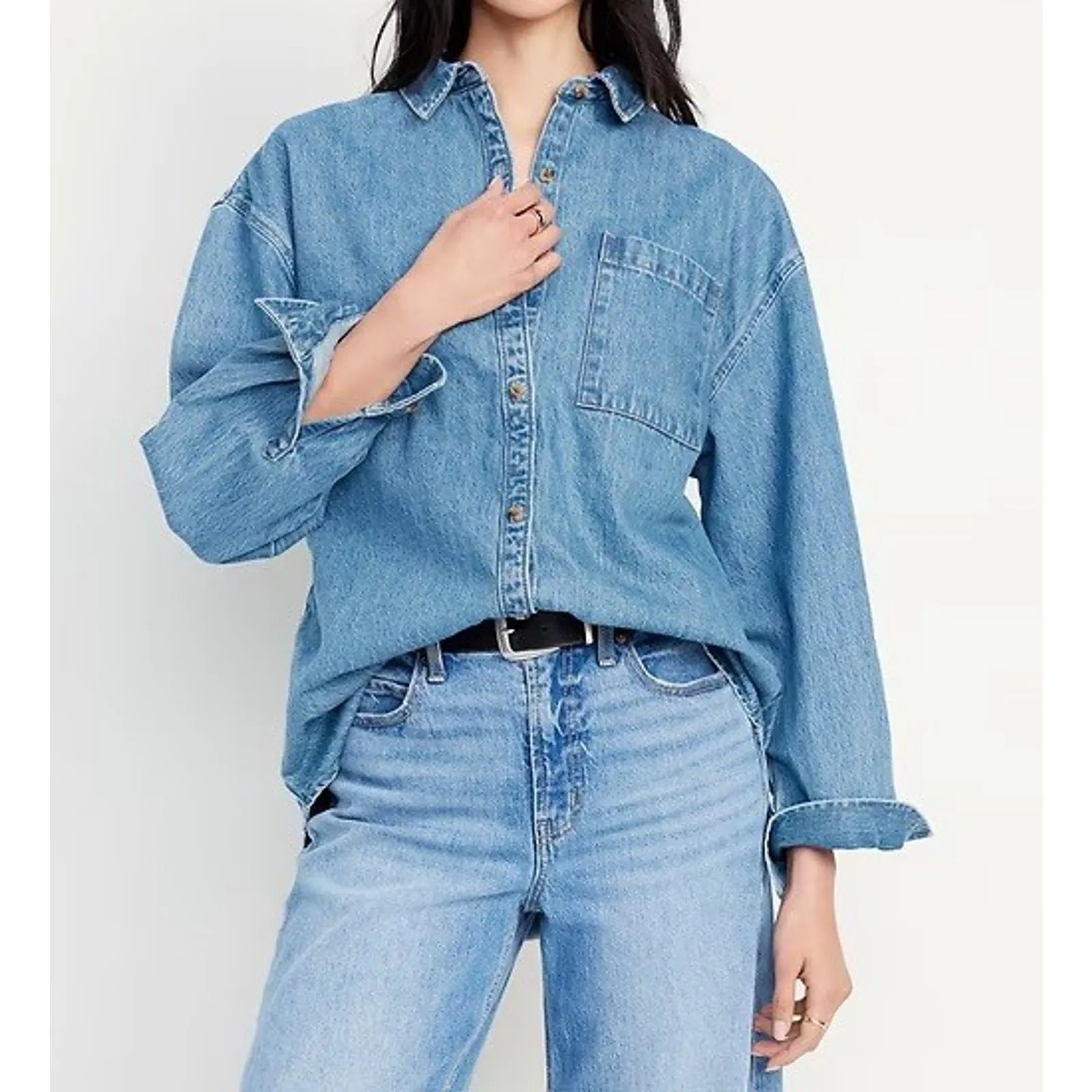 Old Navy Women’s Large Tall Oversized Boyfriend Denim Shirt NWT - Image 4