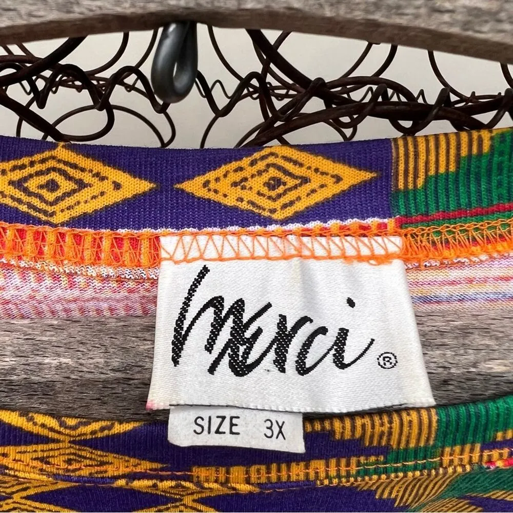 Vintage 90s Merci Orange Geometric Ethnic Tribal T-shirt 3X - Image 4
