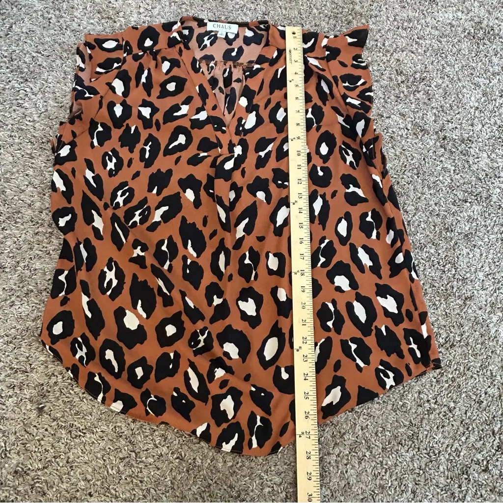Chaus orange leopard cheetah animal print ruffle sleeve shell tank cami large - Image 6