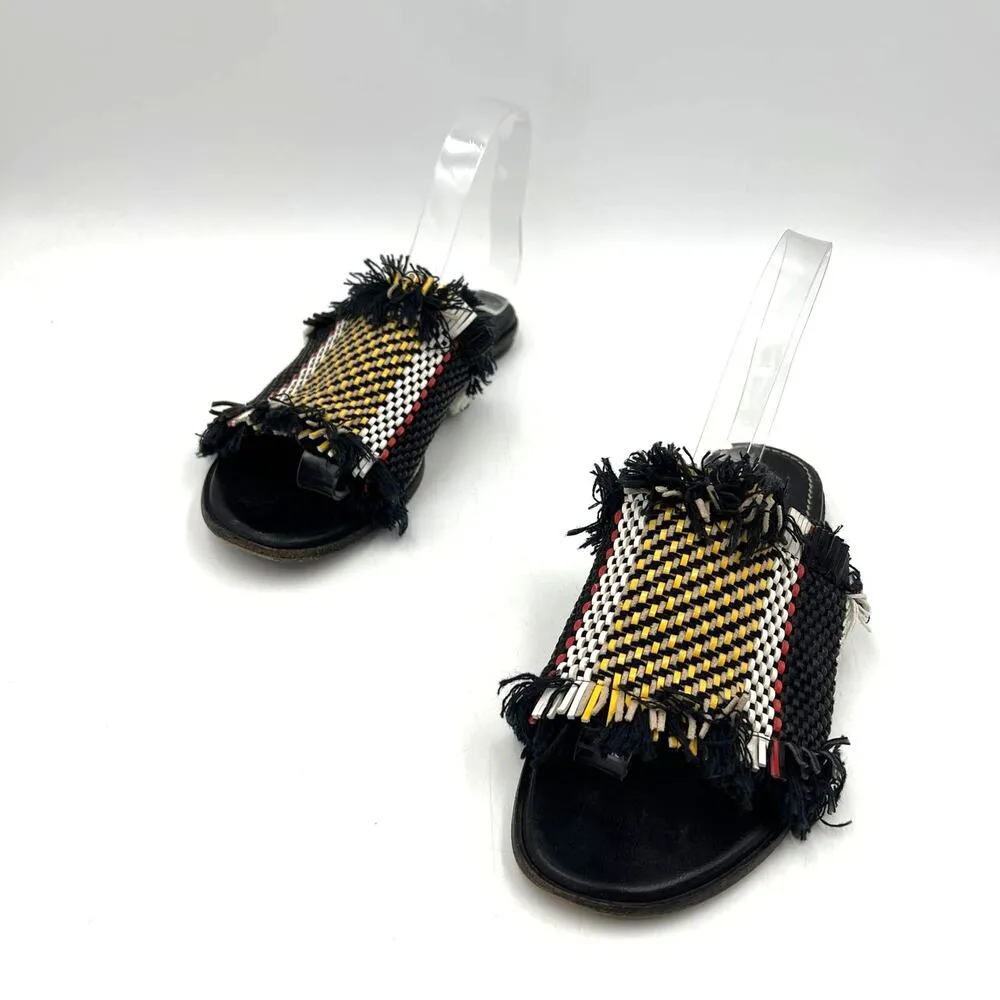 Proenza Schouler Woven Leather Slide Sandals Black Yellow Stripe - Image 7