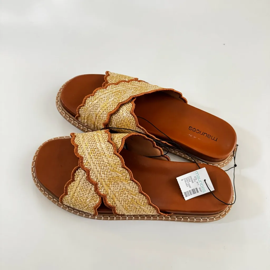Maurices Women's Woven Crossed Strap Tan and Brown Sandals Sz 9 - Image 3