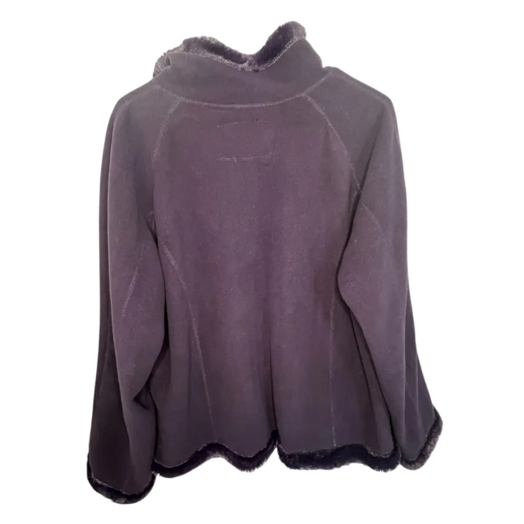 Green Tea Purple Full Zip Up Coat With Faux Fur Trim And Lining Size XXL - Image 4