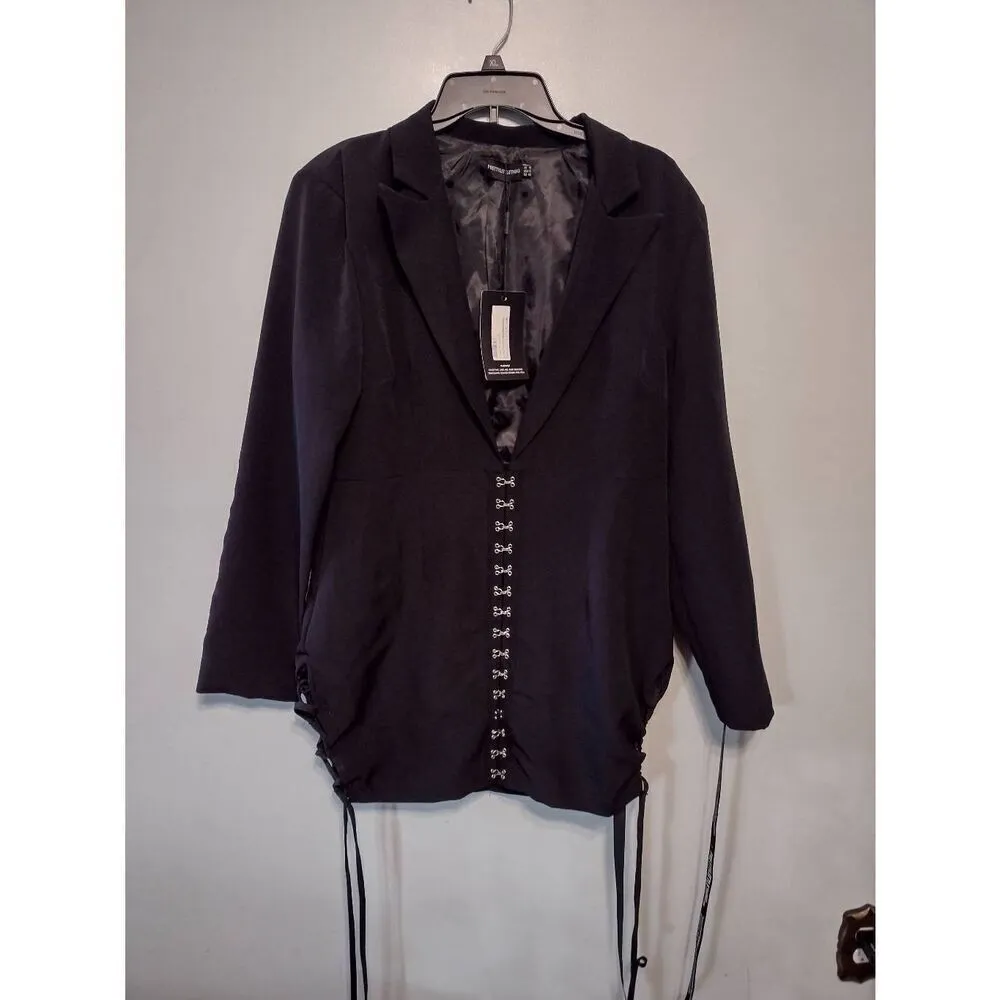 NWT Pretty Little Thing Black Hook And Eye Lace Up Detail Long Sleeve Blazer Dre - Image 3