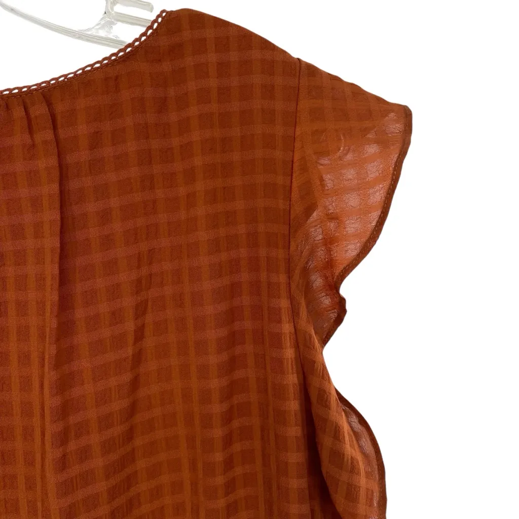 Doe & Rae Rust Orange Ruffle Top Large - Image 6