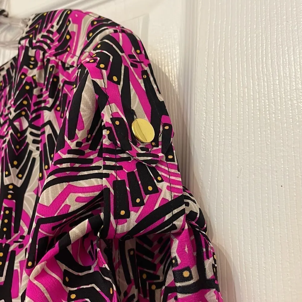 Amanda Uprichard Hot pink, Black, White & Yellow Geometric Print 100% Silk Dress - Image 5