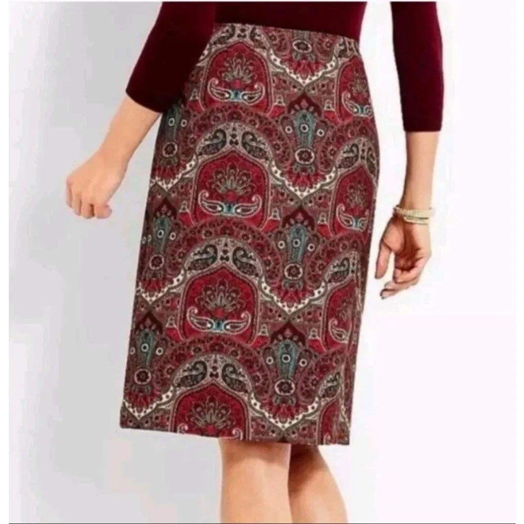 Talbots  Opulent Paisley Side Button Faux Wrap Skirt - Image 2