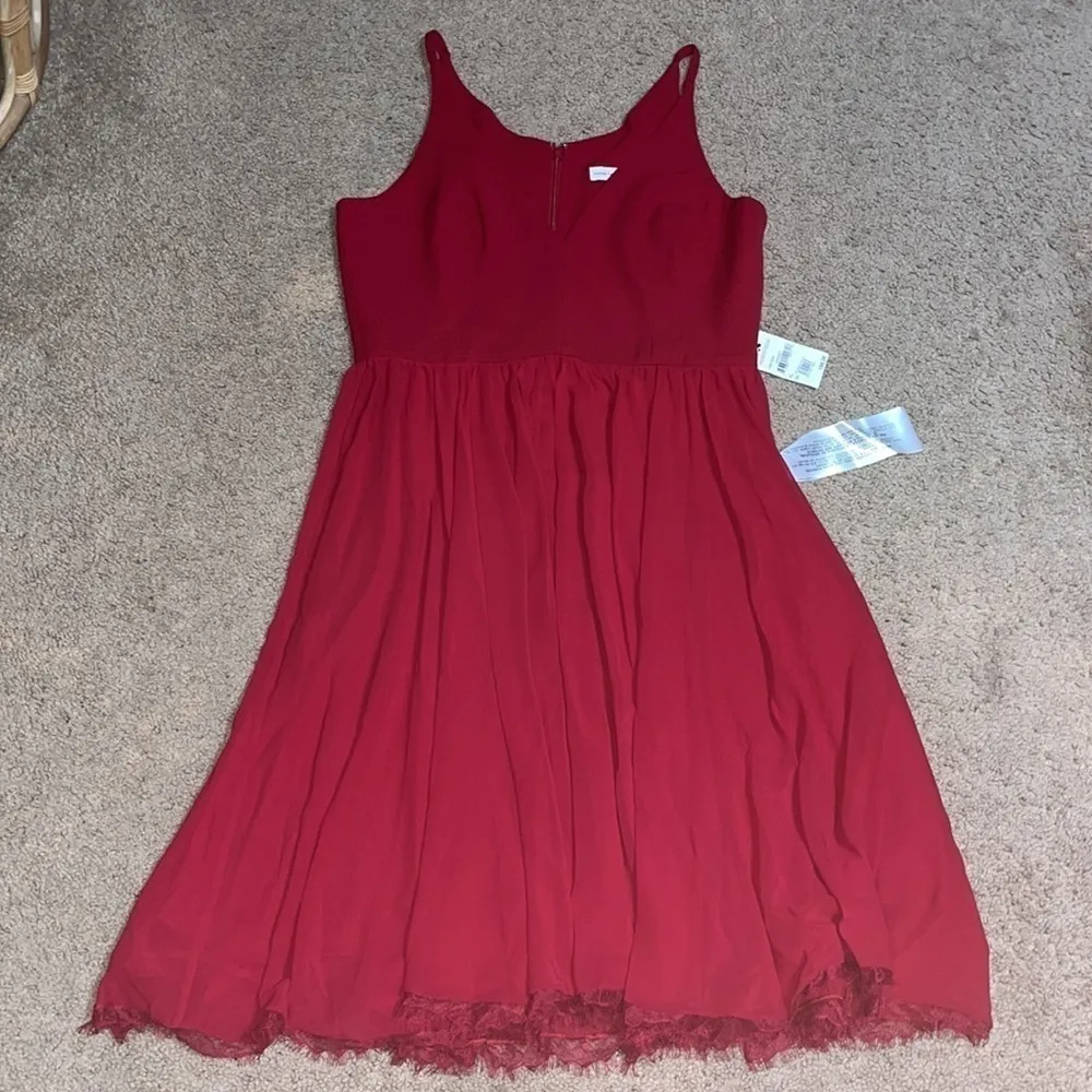 Dress The Population Alicia Chiffon Lace Fit & Flare Midi Dress Garnet M‎ - Image 4