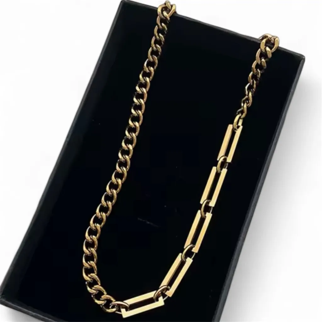 Stainless Steel Gold Cuban & Paperclip 15.5 - Image 3