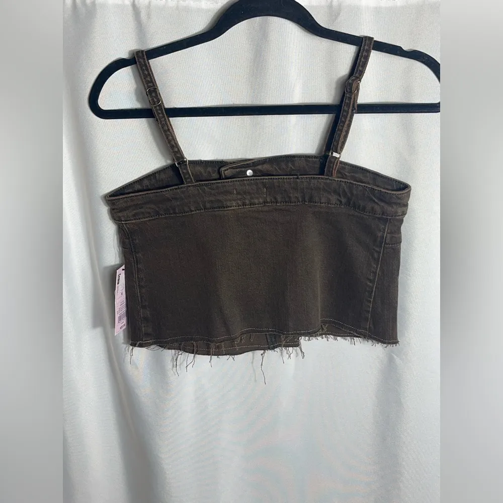 Wild Fable Brown Denim Crop Top XS NWT Raw Hem 2024 Fair Trade Festival Tank Top - Image 2