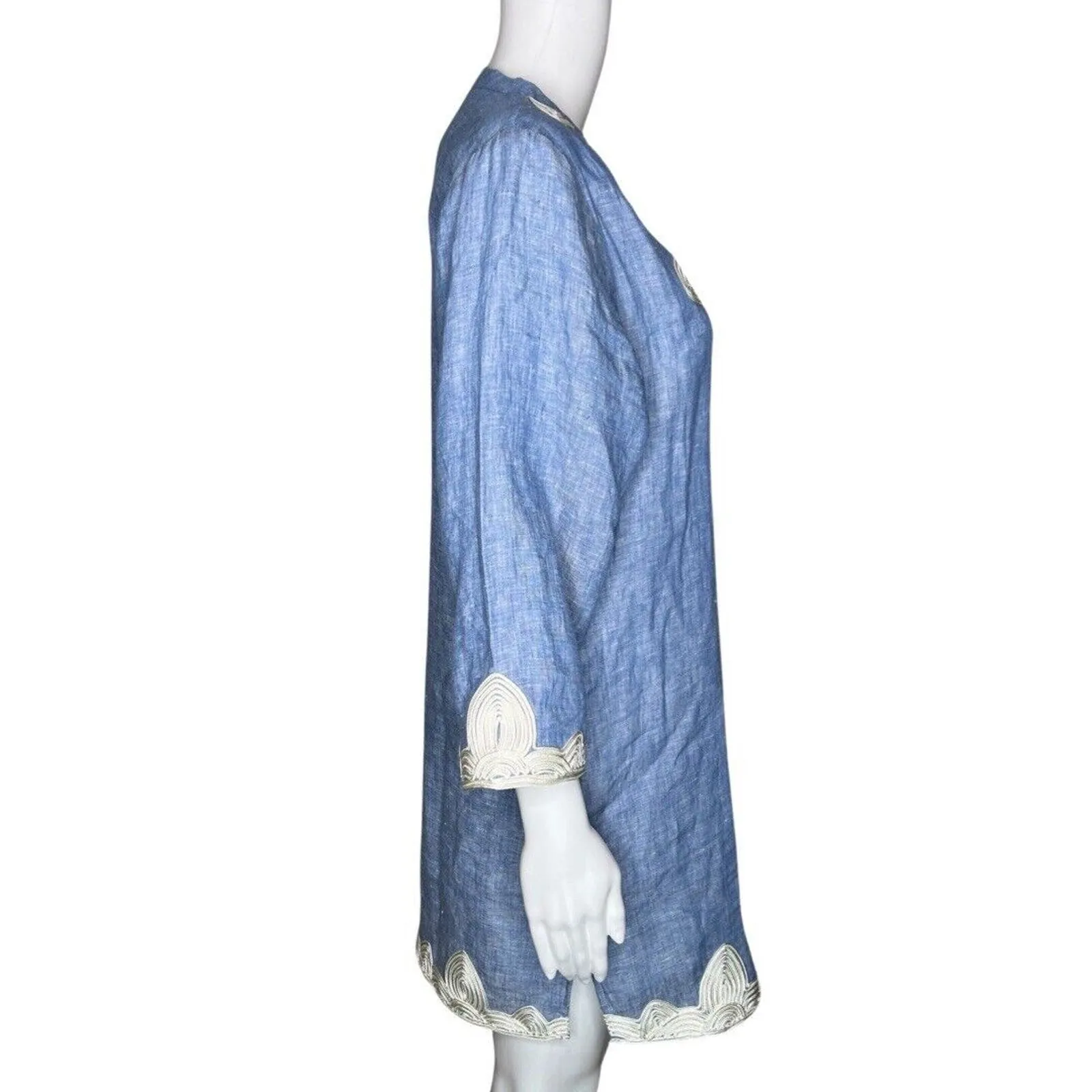 Boden Dress Womens 2R Blue Gray Bella Embroidered Chambray Linen Boho Peasant Size 2 - Image 2